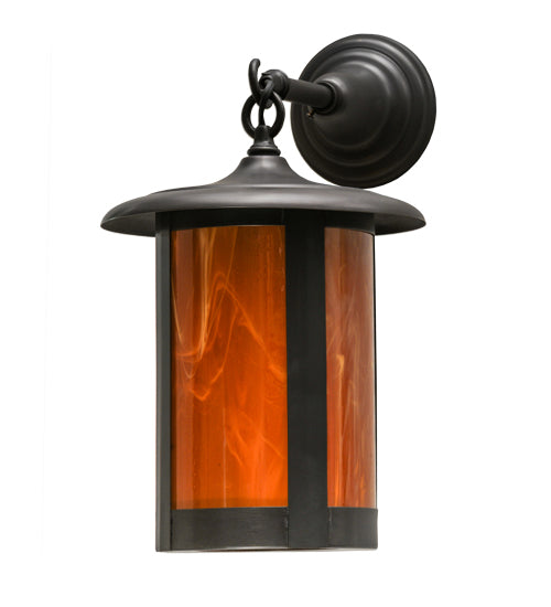 Meyda Lighting Fulton 10" Craftsman Brown Prime Hanging Wall Sconce With Honey Wispy Art Shade Glass