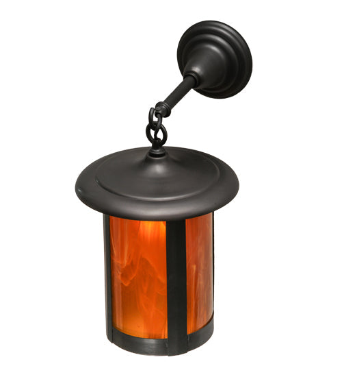 Meyda Lighting Fulton 10" Craftsman Brown Prime Hanging Wall Sconce With Honey Wispy Art Shade Glass