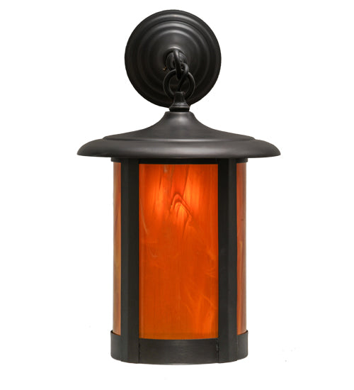Meyda Lighting Fulton 10" Craftsman Brown Prime Hanging Wall Sconce With Honey Wispy Art Shade Glass