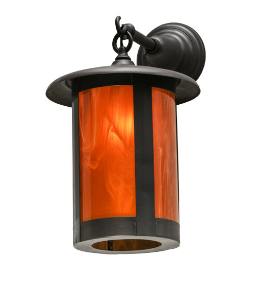 Meyda Lighting Fulton 10" Craftsman Brown Prime Hanging Wall Sconce With Honey Wispy Art Shade Glass