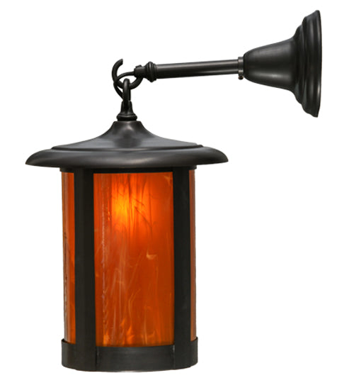 Meyda Lighting Fulton 10" Craftsman Brown Prime Hanging Wall Sconce With Honey Wispy Art Shade Glass
