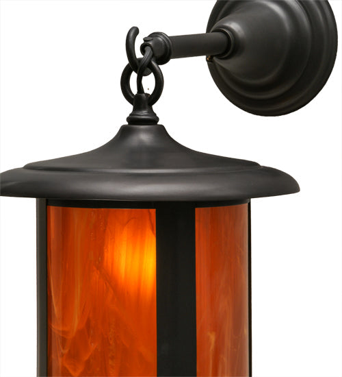 Meyda Lighting Fulton 10" Craftsman Brown Prime Hanging Wall Sconce With Honey Wispy Art Shade Glass