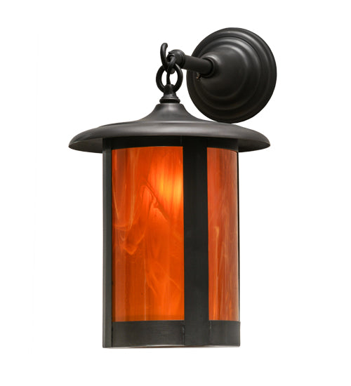 Meyda Lighting Fulton 10" Craftsman Brown Prime Hanging Wall Sconce With Honey Wispy Art Shade Glass