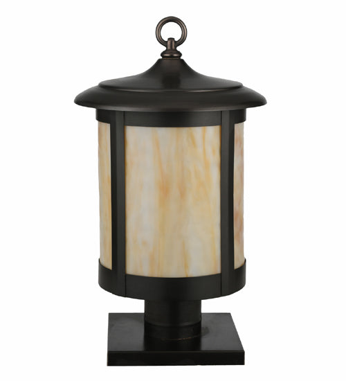 Meyda Lighting Fulton 10" Craftsman Brown Prime Post Mount Light With Beige Art Shade Glass