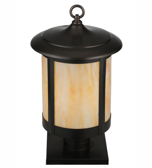 Meyda Lighting Fulton 10" Craftsman Brown Prime Post Mount Light With Beige Art Shade Glass