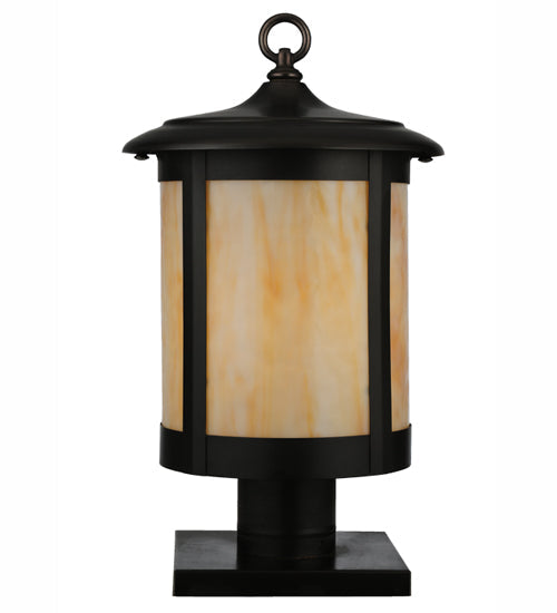 Meyda Lighting Fulton 10" Craftsman Brown Prime Post Mount Light With Beige Art Shade Glass