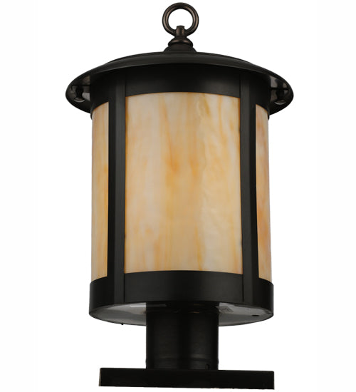 Meyda Lighting Fulton 10" Craftsman Brown Prime Post Mount Light With Beige Art Shade Glass