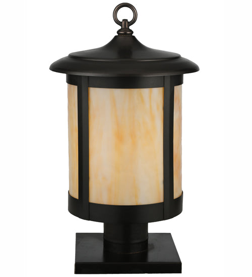 Meyda Lighting Fulton 10" Craftsman Brown Prime Post Mount Light With Beige Art Shade Glass
