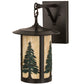 Meyda Lighting Fulton 10" Craftsman Brown Tall Pines Hanging Wall Sconce With Green & Beige Art Shade Glass