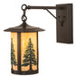 Meyda Lighting Fulton 10" Craftsman Brown Tall Pines Hanging Wall Sconce With Green & Beige Art Shade Glass