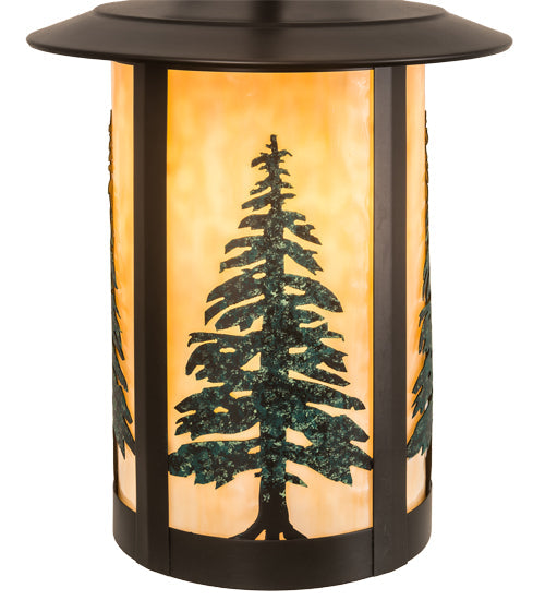 Meyda Lighting Fulton 10" Craftsman Brown Tall Pines Hanging Wall Sconce With Green & Beige Art Shade Glass