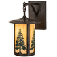 Meyda Lighting Fulton 10" Craftsman Brown Tall Pines Hanging Wall Sconce With Green & Beige Art Shade Glass