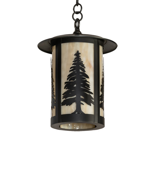 Meyda Lighting Fulton 10" Craftsman Brown Tall Pines Mini Pendant Light With Beige Art Shade Glass
