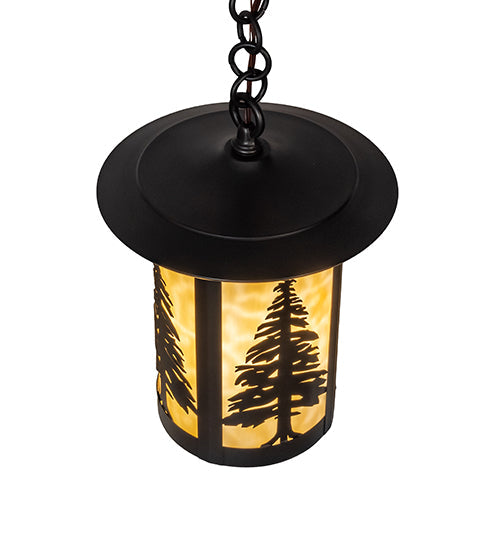 Meyda Lighting Fulton 10" Craftsman Brown Tall Pines Mini Pendant Light With Beige Art Shade Glass