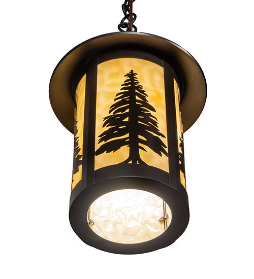 Meyda Lighting Fulton 10" Craftsman Brown Tall Pines Mini Pendant Light With Beige Art Shade Glass