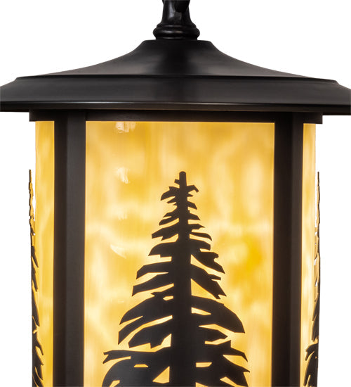 Meyda Lighting Fulton 10" Craftsman Brown Tall Pines Mini Pendant Light With Beige Art Shade Glass