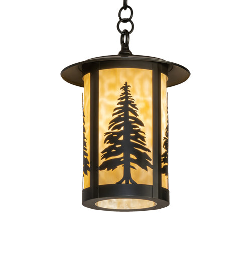 Meyda Lighting Fulton 10" Craftsman Brown Tall Pines Mini Pendant Light With Beige Art Shade Glass