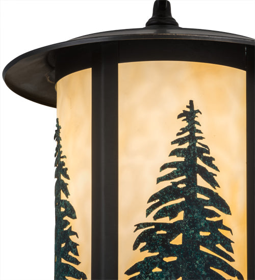 Meyda Lighting Fulton 10" Craftsman Brown Tall Pines Pendant Light With Green & Beige Art Shade Glass
