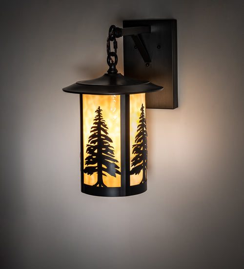 Meyda Lighting Fulton 10" Craftsman Brown Tall Pines Wall Sconce With Beige Shade Glass