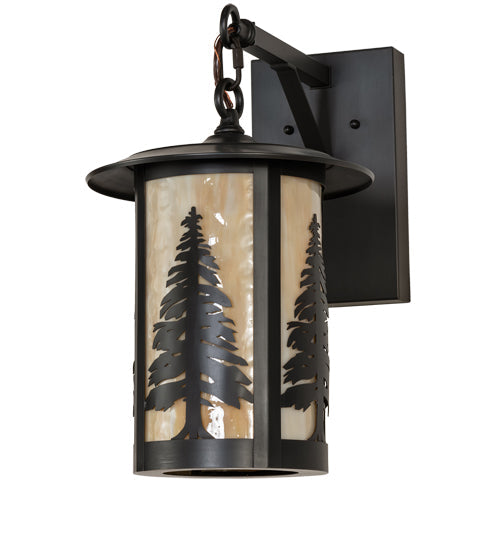 Meyda Lighting Fulton 10" Craftsman Brown Tall Pines Wall Sconce With Beige Shade Glass