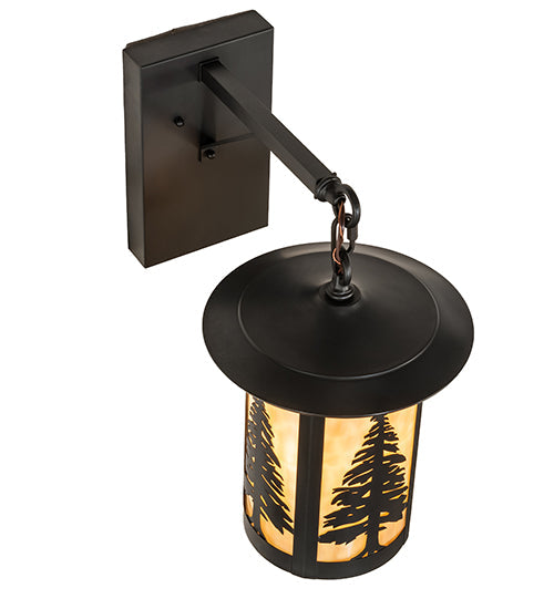 Meyda Lighting Fulton 10" Craftsman Brown Tall Pines Wall Sconce With Beige Shade Glass