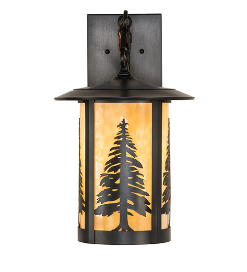 Meyda Lighting Fulton 10" Craftsman Brown Tall Pines Wall Sconce With Beige Shade Glass