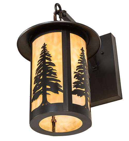 Meyda Lighting Fulton 10" Craftsman Brown Tall Pines Wall Sconce With Beige Shade Glass