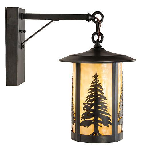 Meyda Lighting Fulton 10" Craftsman Brown Tall Pines Wall Sconce With Beige Shade Glass