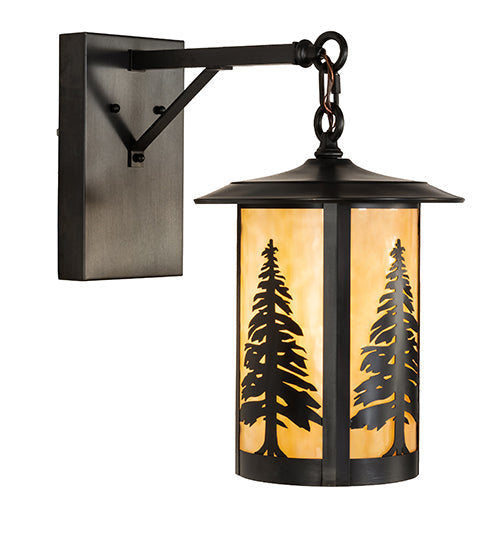 Meyda Lighting Fulton 10" Craftsman Brown Tall Pines Wall Sconce With Beige Shade Glass