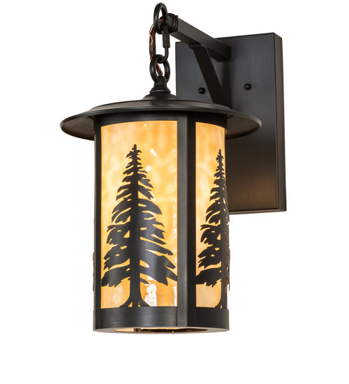 Meyda Lighting Fulton 10" Craftsman Brown Tall Pines Wall Sconce With Beige Shade Glass