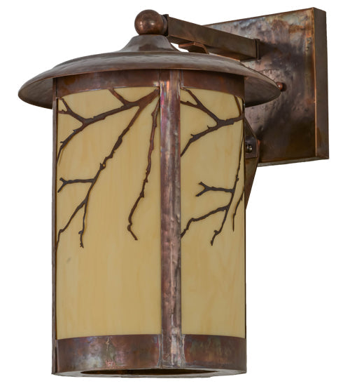 Meyda Lighting Fulton 10" Hammered Vintage Copper Branches Solid Mount Wall Sconce With Beige Earth Marble Shade