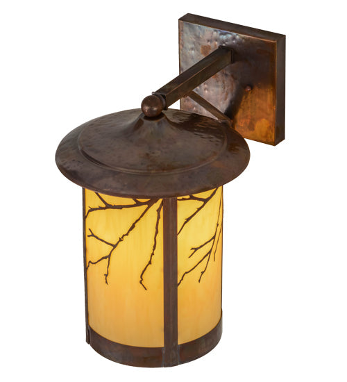Meyda Lighting Fulton 10" Hammered Vintage Copper Branches Solid Mount Wall Sconce With Beige Earth Marble Shade
