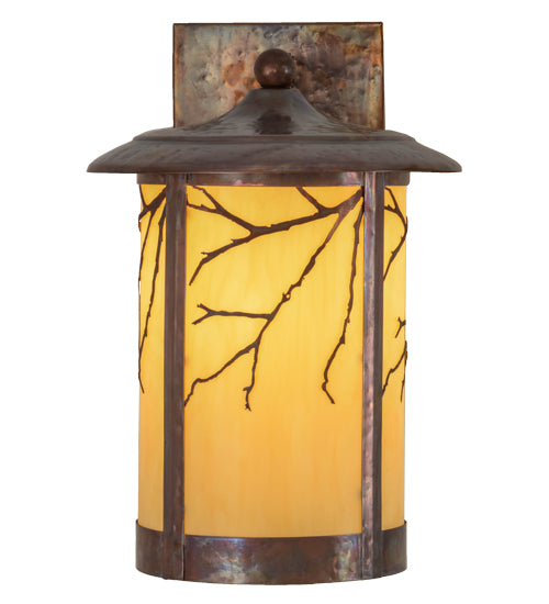 Meyda Lighting Fulton 10" Hammered Vintage Copper Branches Solid Mount Wall Sconce With Beige Earth Marble Shade