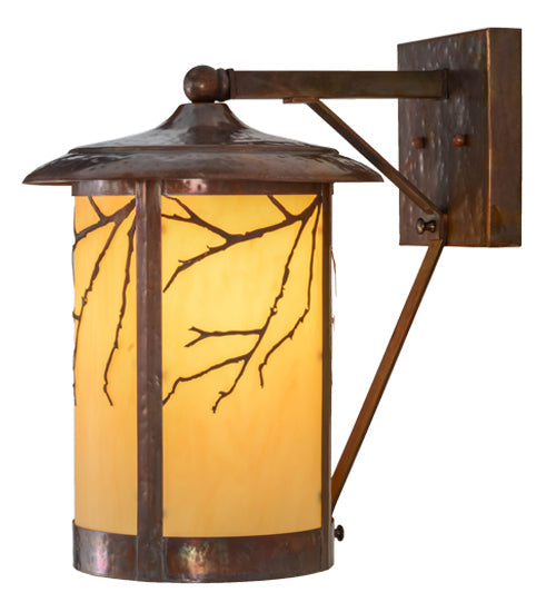 Meyda Lighting Fulton 10" Hammered Vintage Copper Branches Solid Mount Wall Sconce With Beige Earth Marble Shade