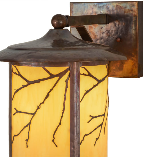 Meyda Lighting Fulton 10" Hammered Vintage Copper Branches Solid Mount Wall Sconce With Beige Earth Marble Shade