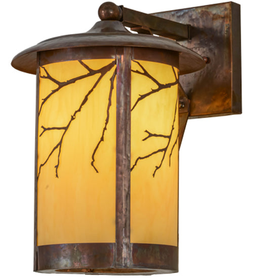 Meyda Lighting Fulton 10" Hammered Vintage Copper Branches Solid Mount Wall Sconce With Beige Earth Marble Shade