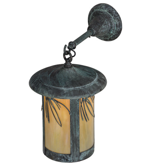 Meyda Lighting Fulton 10" Verdigris Lone Pine Hanging Wall Sconce With Beige Iridescent Shade Glass