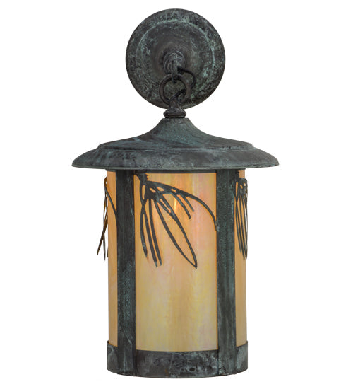 Meyda Lighting Fulton 10" Verdigris Lone Pine Hanging Wall Sconce With Beige Iridescent Shade Glass
