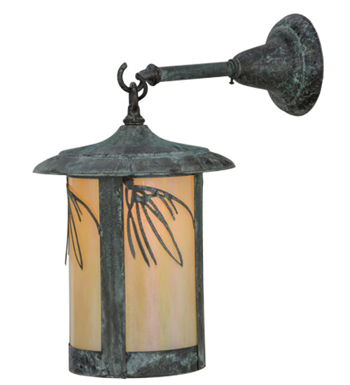 Meyda Lighting Fulton 10" Verdigris Lone Pine Hanging Wall Sconce With Beige Iridescent Shade Glass