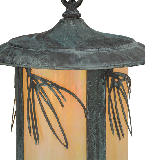Meyda Lighting Fulton 10" Verdigris Lone Pine Hanging Wall Sconce With Beige Iridescent Shade Glass