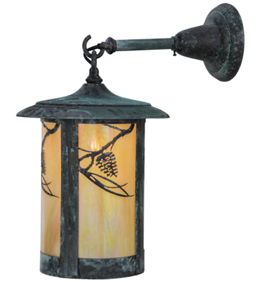 Meyda Lighting Fulton 10" Verdigris Whispering Pines Hanging Wall Sconce With Beige Iridescent Shade Glass