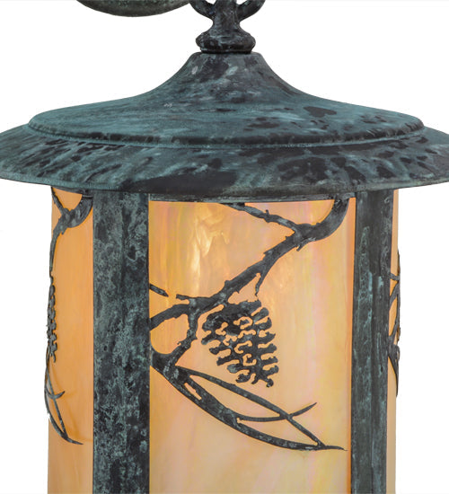 Meyda Lighting Fulton 10" Verdigris Whispering Pines Hanging Wall Sconce With Beige Iridescent Shade Glass
