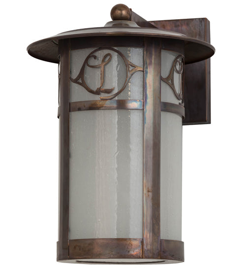 Meyda Lighting Fulton 10" Vintage Copper Personalized Monogram Solid Mount Wall Sconce With Clear Frosted Seeded Shade Glass