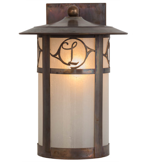Meyda Lighting Fulton 10" Vintage Copper Personalized Monogram Solid Mount Wall Sconce With Clear Frosted Seeded Shade Glass