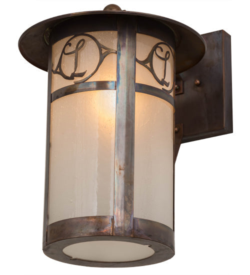 Meyda Lighting Fulton 10" Vintage Copper Personalized Monogram Solid Mount Wall Sconce With Clear Frosted Seeded Shade Glass