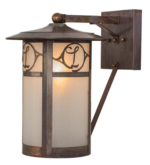 Meyda Lighting Fulton 10" Vintage Copper Personalized Monogram Solid Mount Wall Sconce With Clear Frosted Seeded Shade Glass
