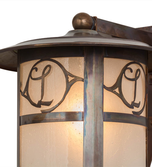Meyda Lighting Fulton 10" Vintage Copper Personalized Monogram Solid Mount Wall Sconce With Clear Frosted Seeded Shade Glass