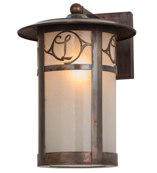 Meyda Lighting Fulton 10" Vintage Copper Personalized Monogram Solid Mount Wall Sconce With Clear Frosted Seeded Shade Glass