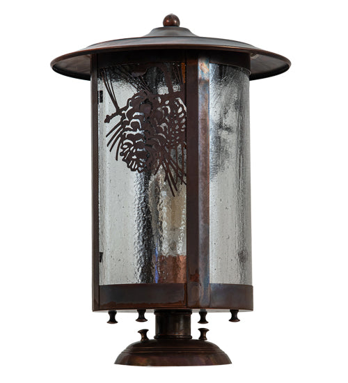 Meyda Lighting Fulton 10" Vintage Copper Winter Pine Outdoor Pier Mount Light With Clear Seeded Shade Glass