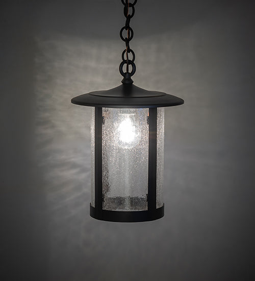 Meyda Lighting Fulton 10" Wrought Iron Prime Pendant Light With Clear Seeded Shade Glass
